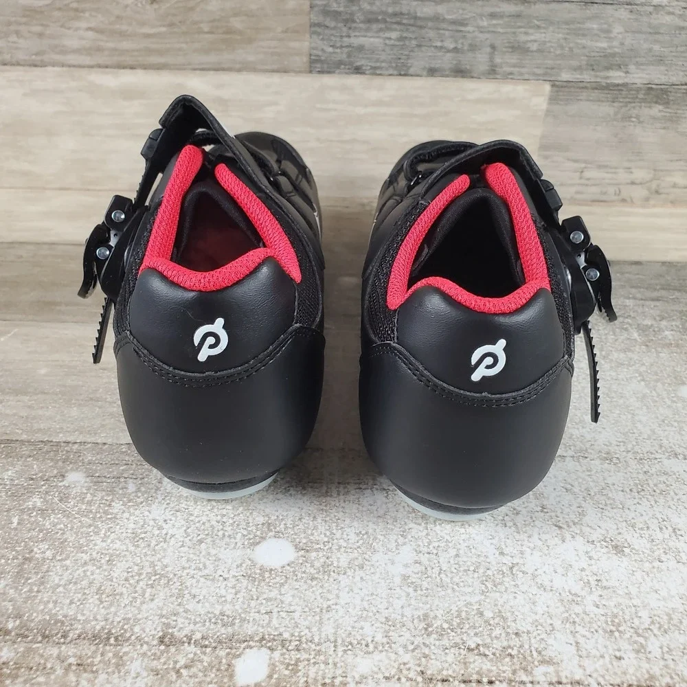 Peloton Cycling Shoes Womens Sz 8 Black Leather Low Top Round Toe 3 Bolt Sneaker